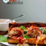 A meatball sub with the text 37 epic sandwiches.