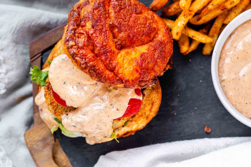Burger sauce on a burger.