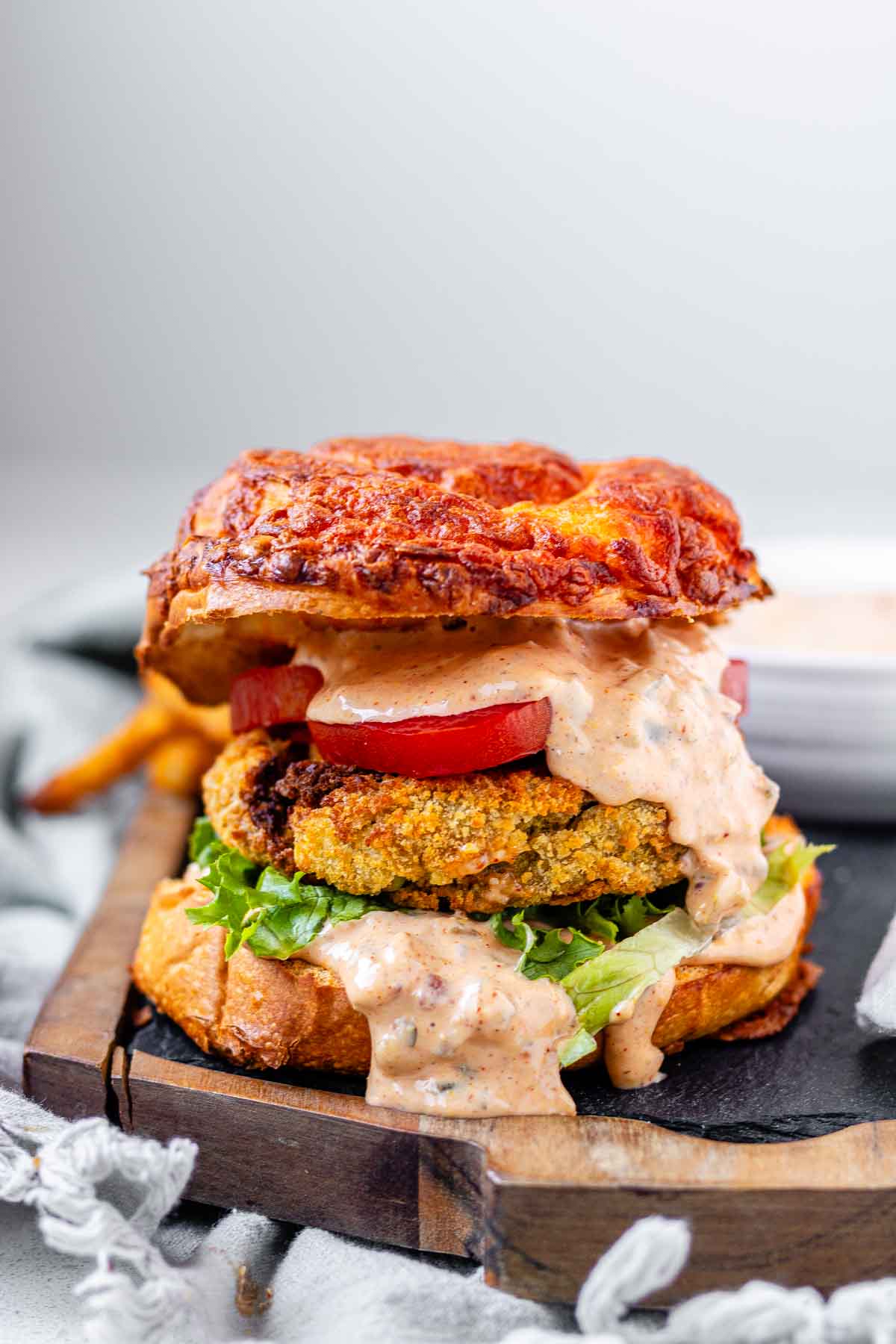 Burger sauce on a burger.
