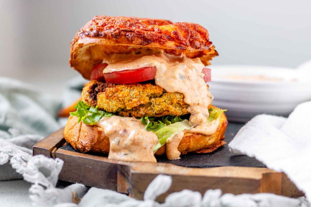 Burger sauce on a burger.