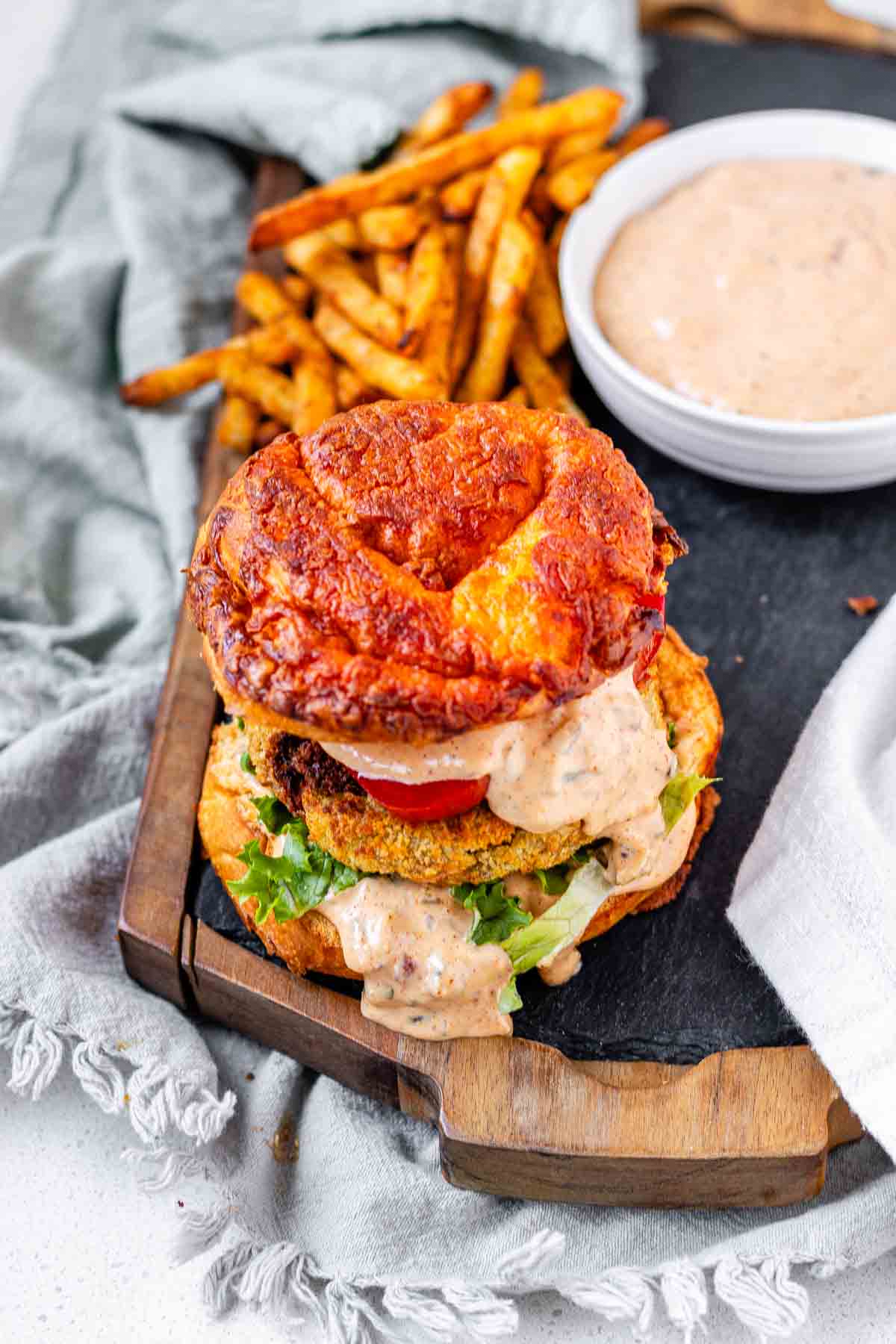 Burger sauce on a burger.