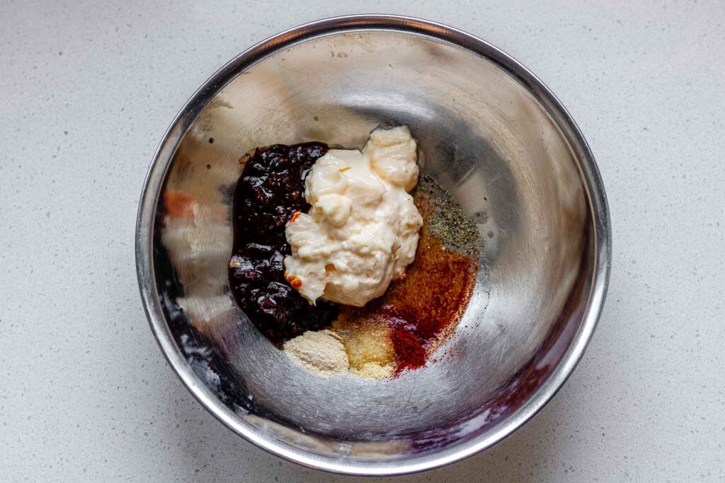 Sauce ingredients in a mixing bowl.